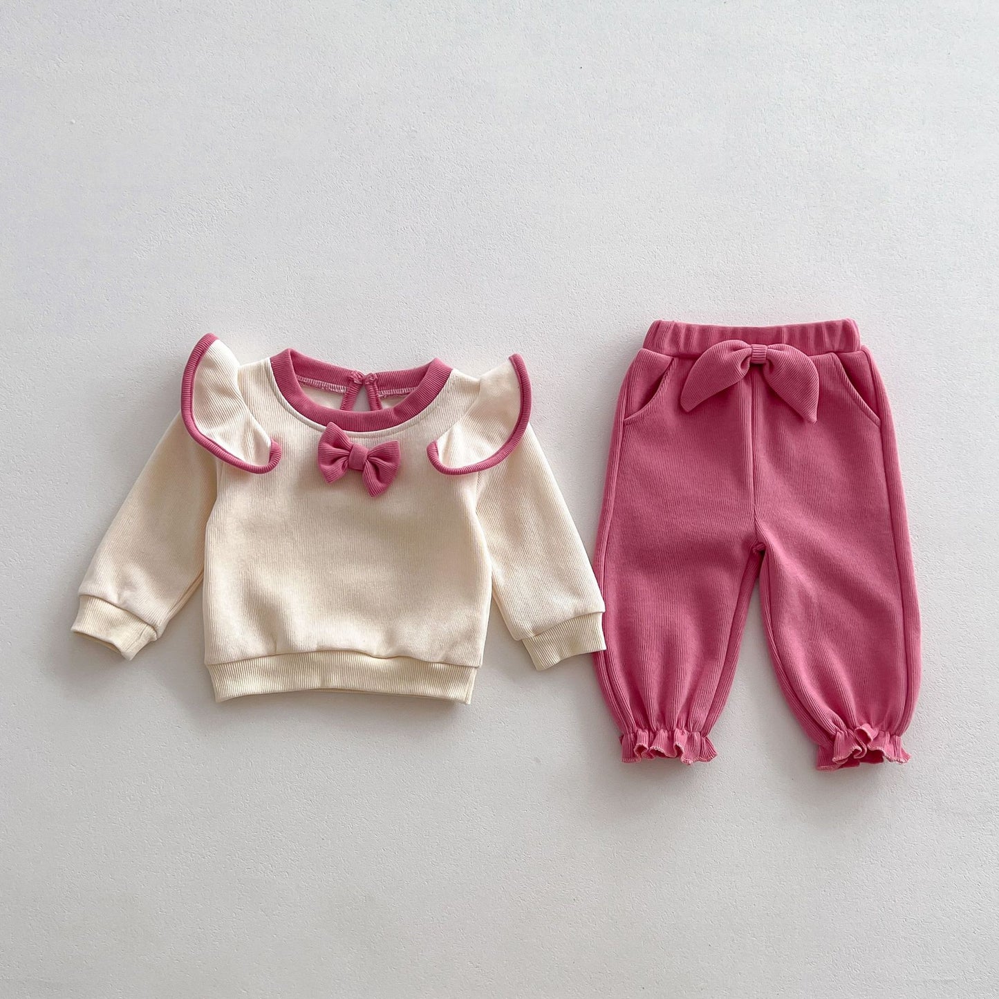 Girls' Fall Outfits Bowknot Flying Sleeve Top Trousers Two-Piece Sets