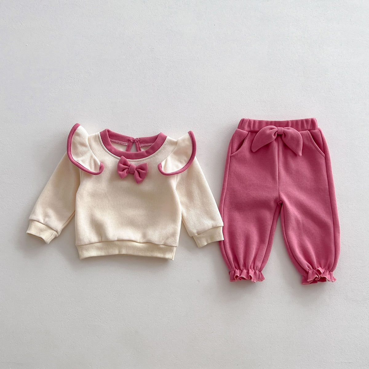 Girls' Fall Outfits Bowknot Flying Sleeve Top Trousers Two-Piece Sets