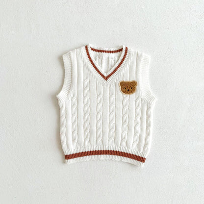 Unisex Baby Sweater Vest Knitted Soft Embroidered Bear Vest