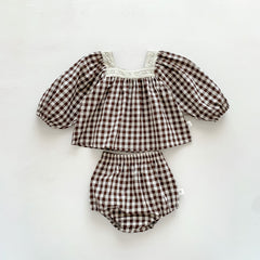 Baby Girl Fall Long Sleeve Plaid Top Bummies 2PC