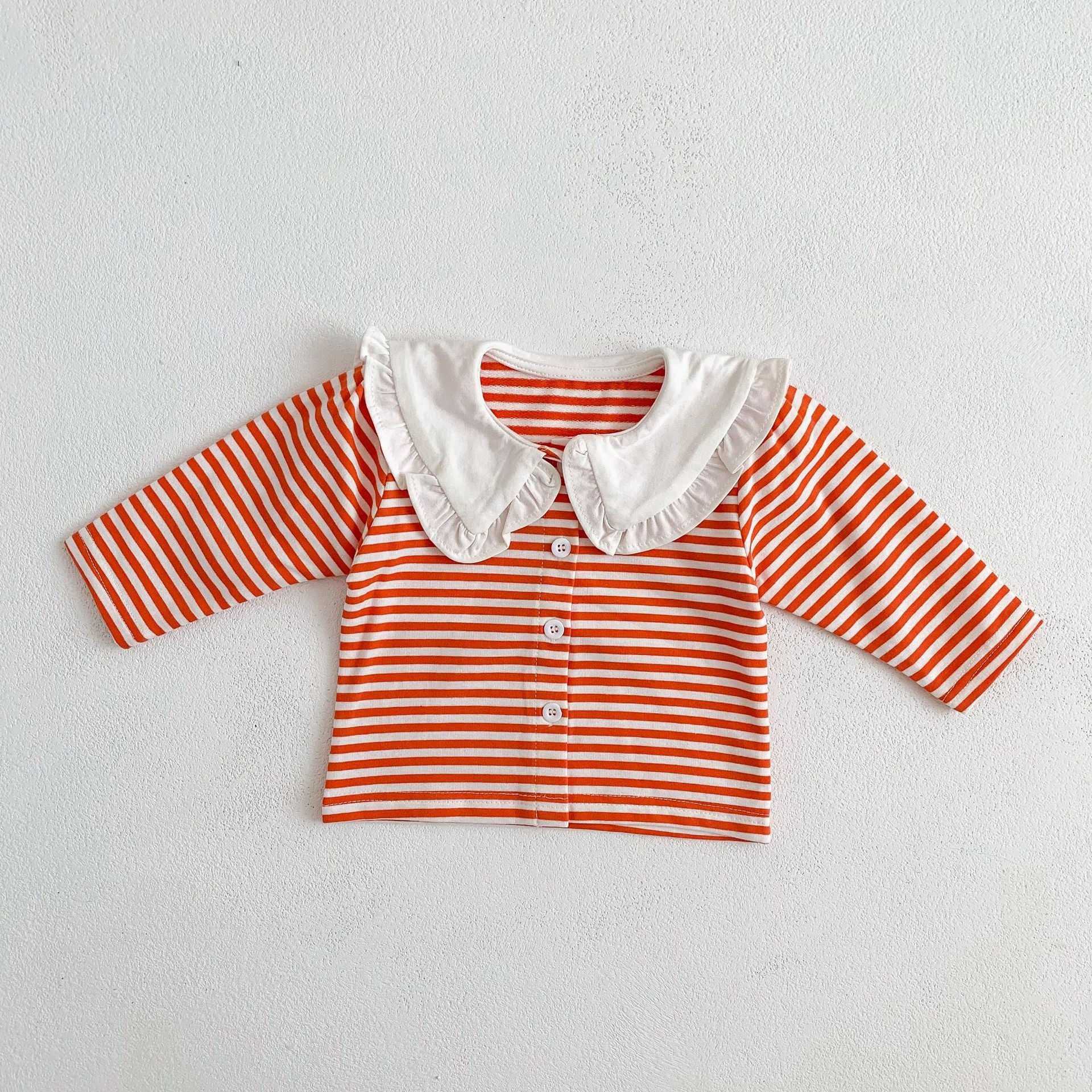 Baby Ruffled Striped Cardigan Top Baby Girl All-Match Bottoming Top