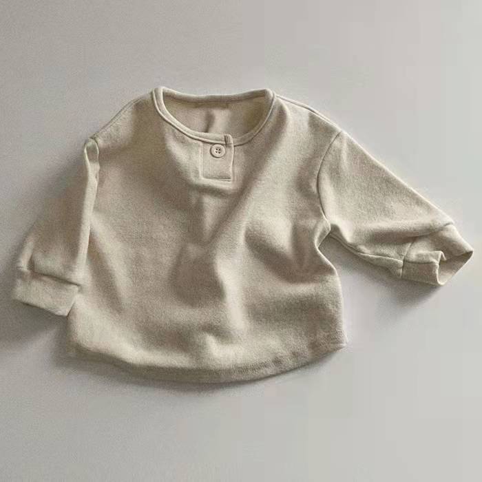 Infant Casual Open Button Boys Girls Round Neck T-shirt