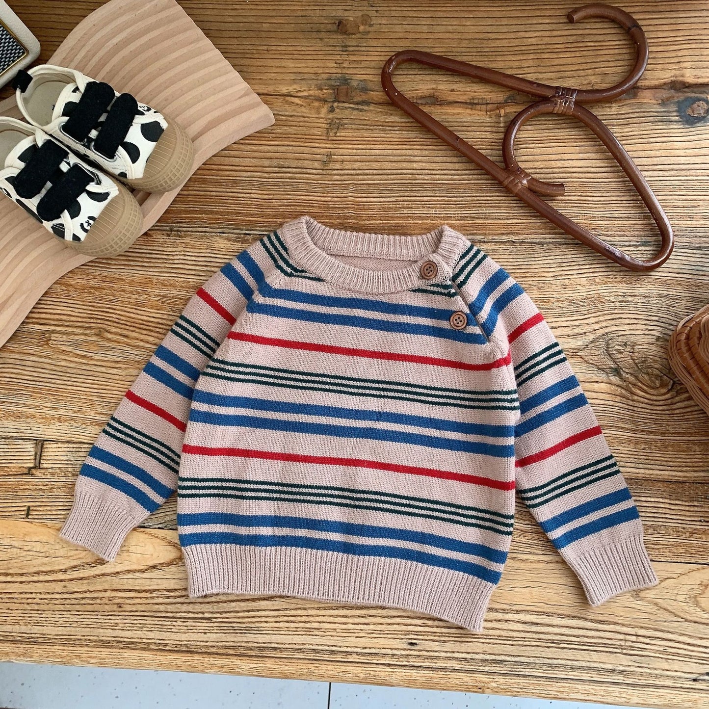 Boy’s Girl's Striped Fuzzy Warm Knit Sweater CrewNeck Pullover Outerwear