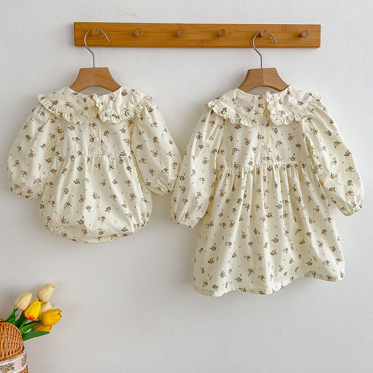 Baby Floral Romper Girls Lace Doll Collar Girls Dress Sister Match Clothes