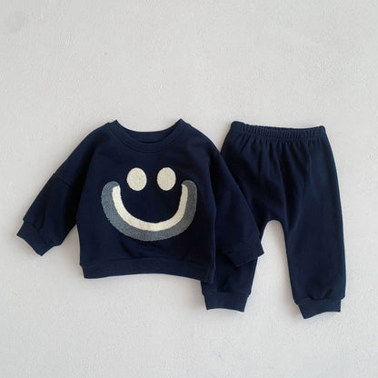 Boys and Girls Baby Fashion Smiley Rainbow Long-sleeved Sweater Trousers