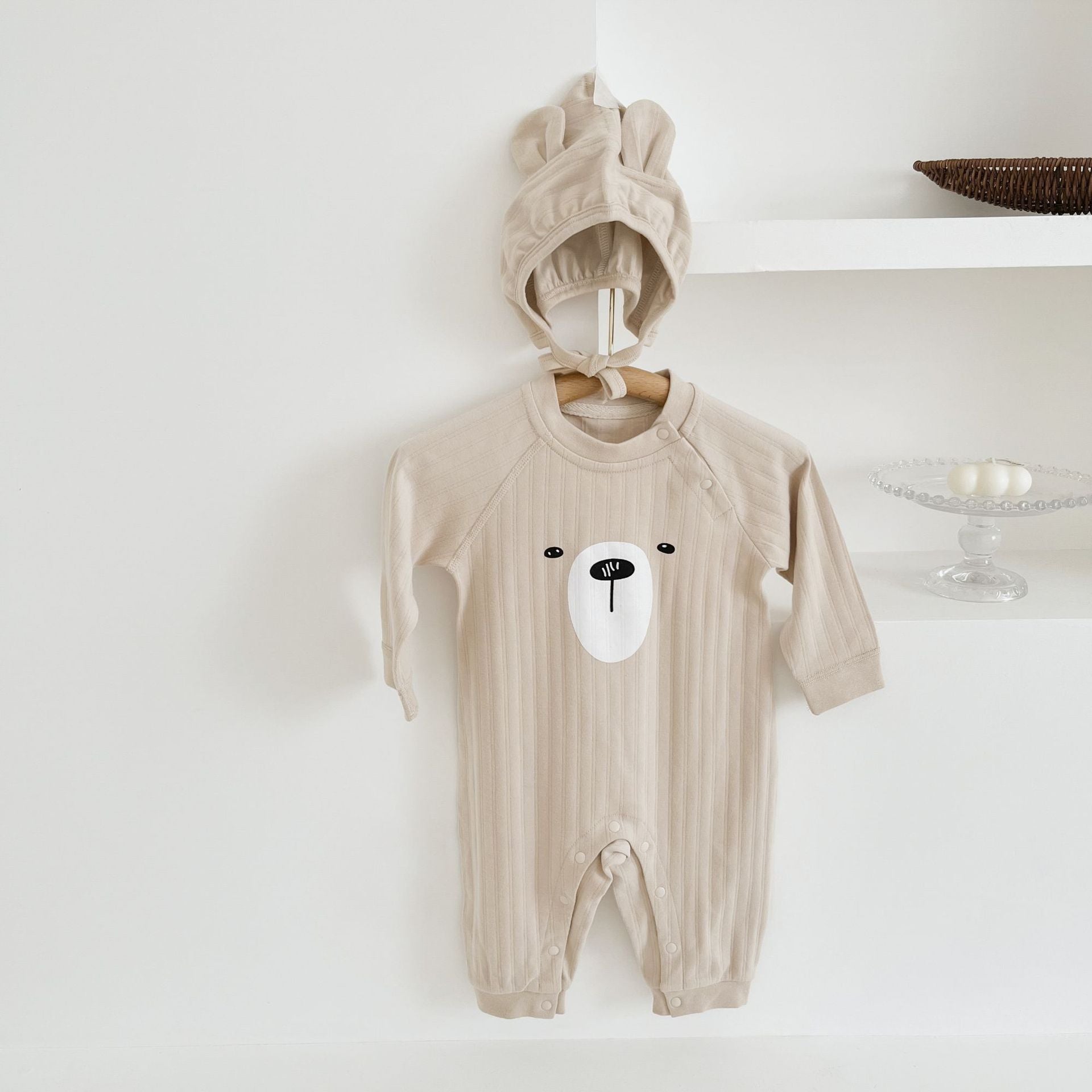 Baby Spring Autumn Long Sleeve Cute Bear Romper+Hat 2-Piece Sets