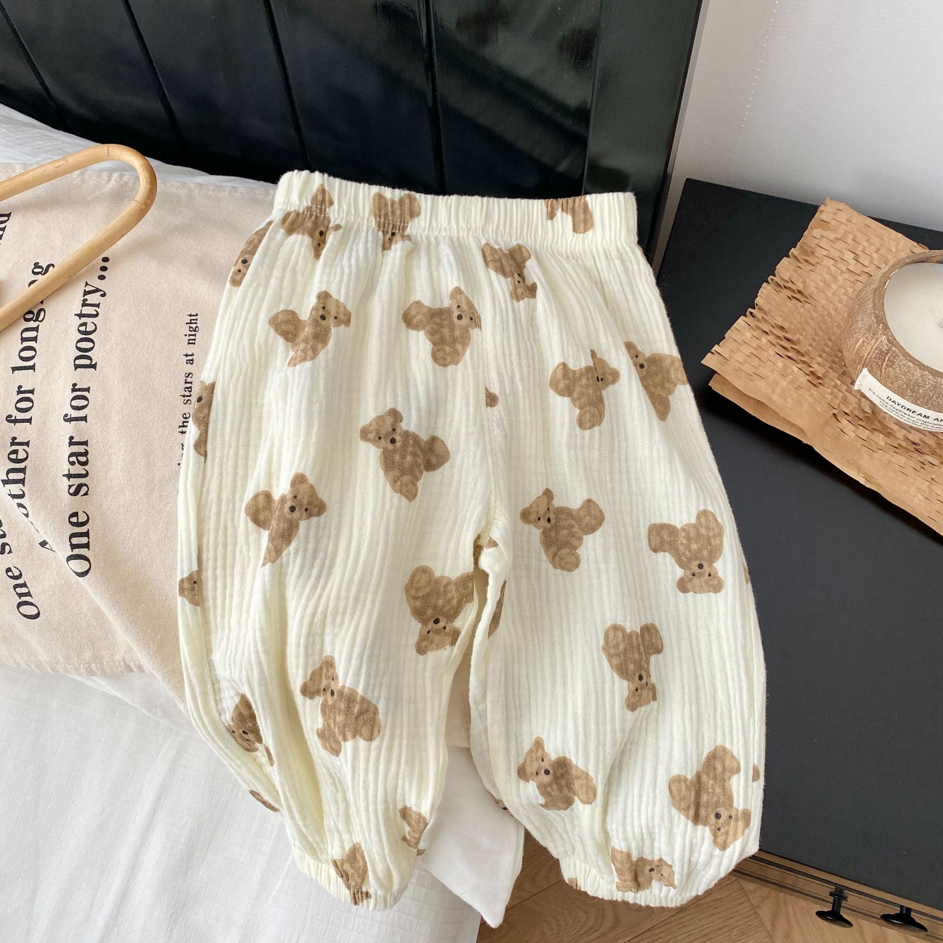 Boys Girls Cotton Linen Printed Casual Pants