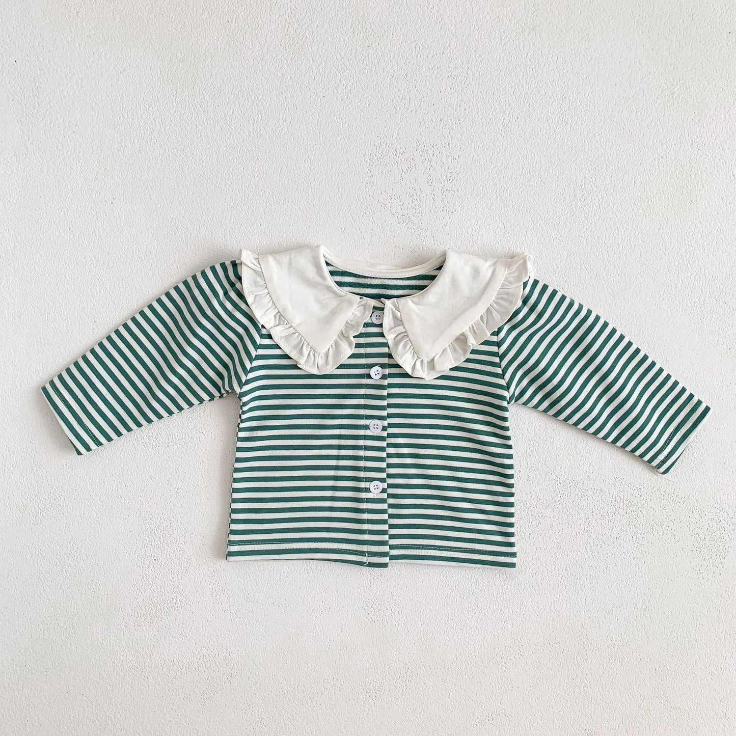 Baby Ruffled Striped Cardigan Top Baby Girl All-Match Bottoming Top