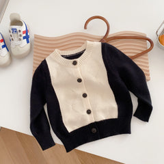 Pull chaud en tricot pour petites filles, col rond, couleur noir et blanc