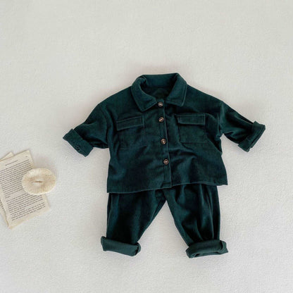 Baby Boys and Girls Lapel Cardigan Jacket + Corduroy Pants 2 Piece Sets