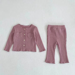 Toddler Girl Fashion Solid Color Thin Cardigan Trousers 2-Piece Set