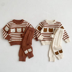 Baby Knitted Sweater Cartoon Striped Sets