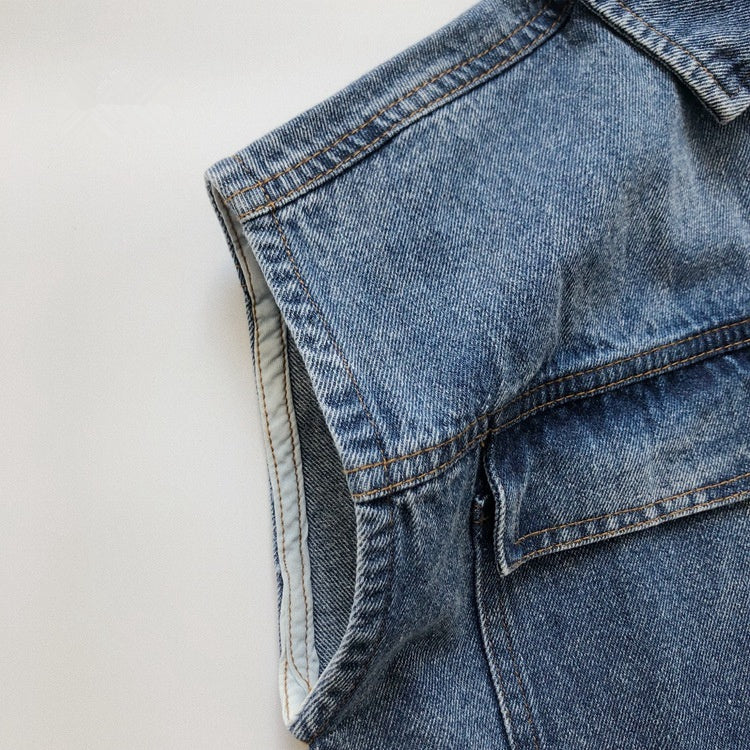 Gilet en jean occidental pour garçons et filles, gilet de poche rétro à la mode