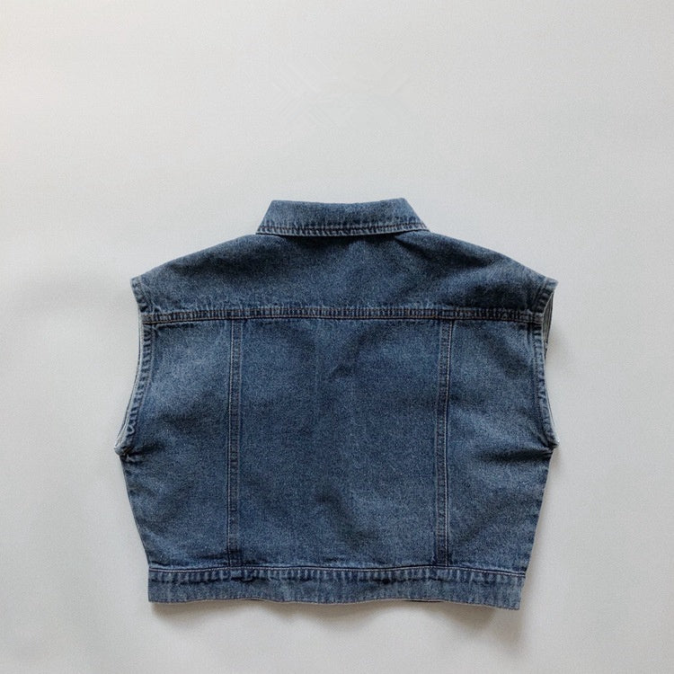 Boys Girls Western Denim Vest Retro Fashion Pocket Vest