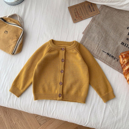 Unisex Solid Color Kids & Toddler Knitted Sweater Cardigan