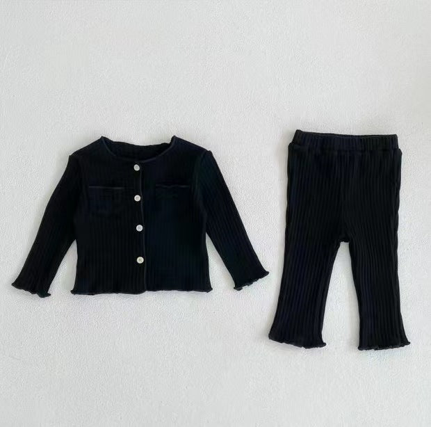 Ensemble 2 pièces pour petites filles, Cardigan fin, couleur unie, pantalon, mode