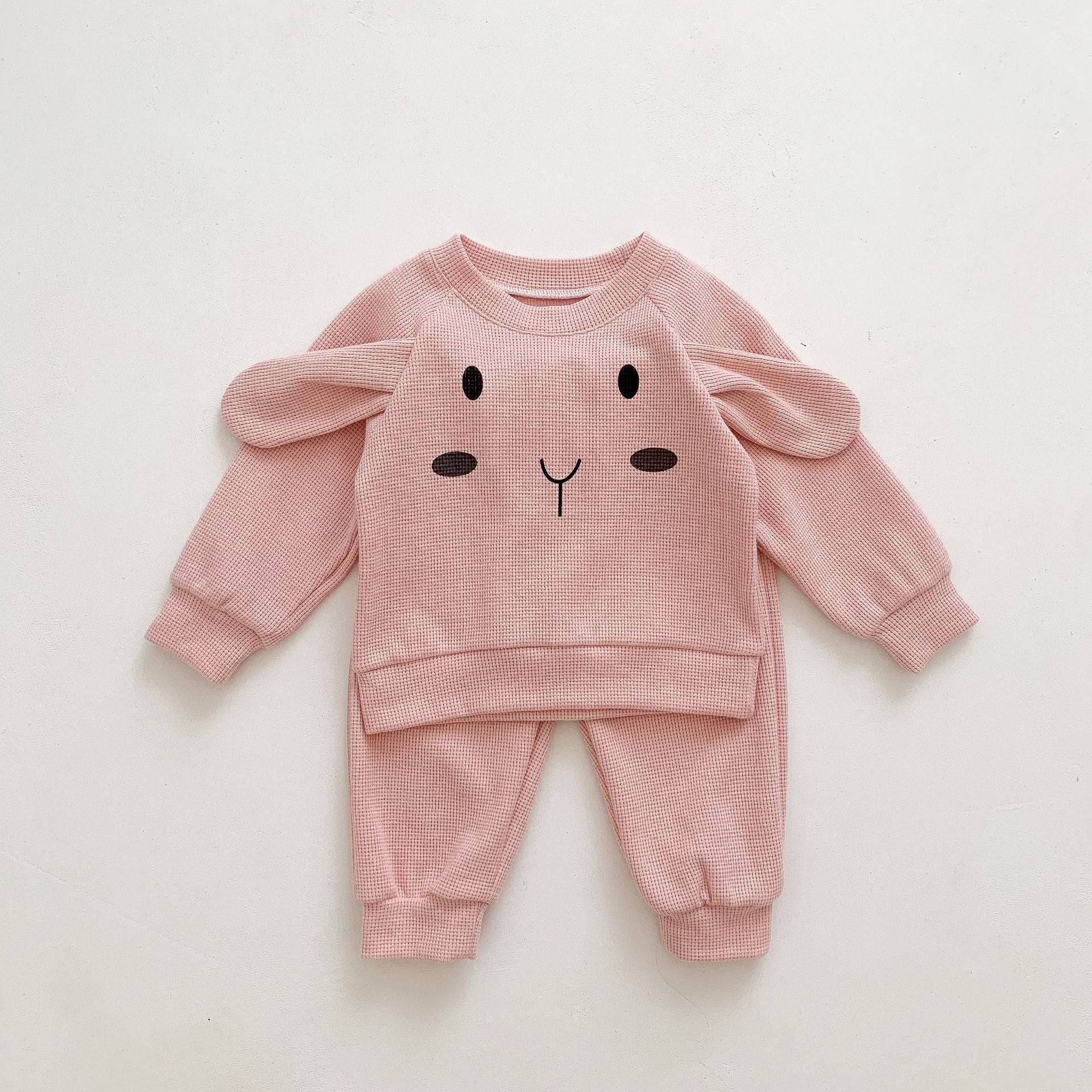 New Sets Baby Boy Girl Cute Cartoon Bear Rabbit Casual Waffle Sportswear 2-Piece Sets