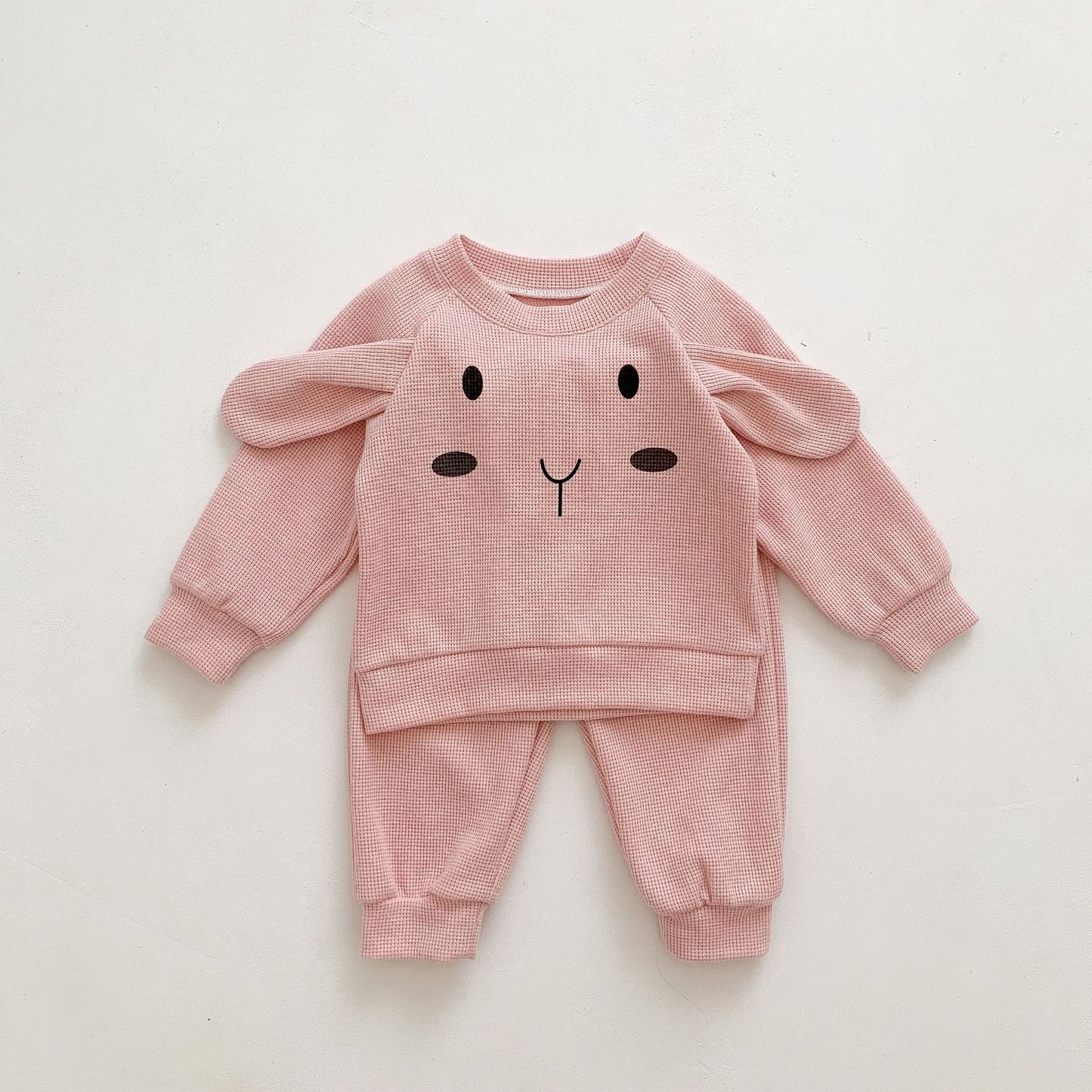 New Sets Baby Boy Girl Cute Cartoon Bear Rabbit Casual Waffle Sportswear 2-Piece Sets