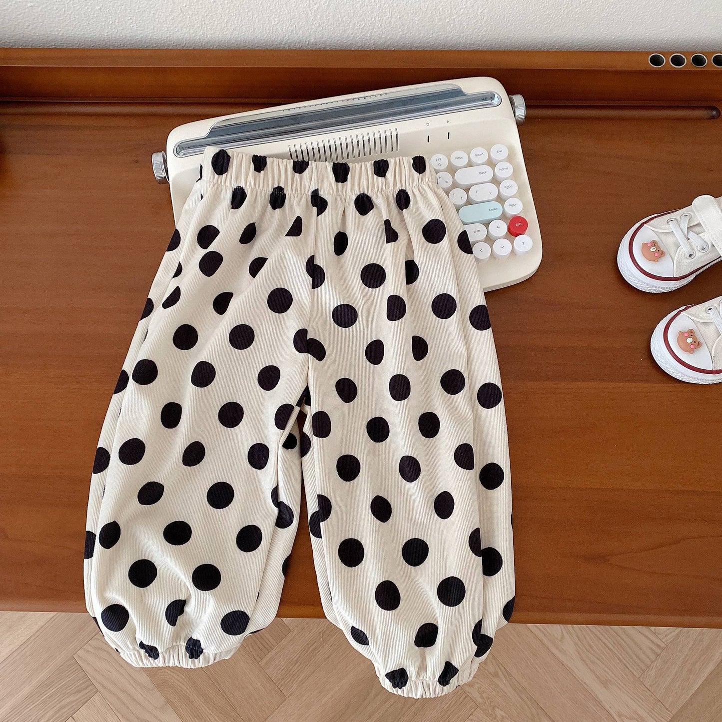 Baby Girl Elastic Cuff Pants Floral Polka Dot Bow Leggings Trousers