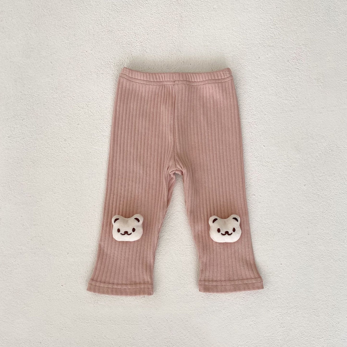 Ensemble 3 pièces gilet ours brodé + chemise à bascule de couleur unie + leggings pour bébé fille