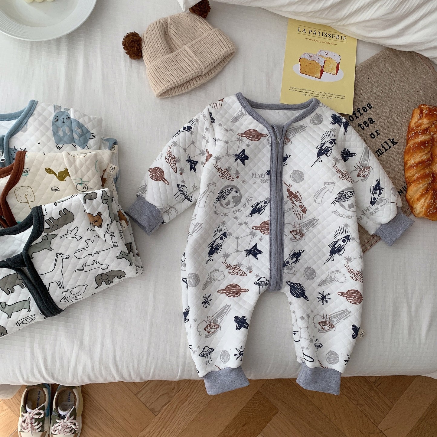 Unisex Printing Romper Infants Outfit Clothes Cotton Zip Jumpsuits