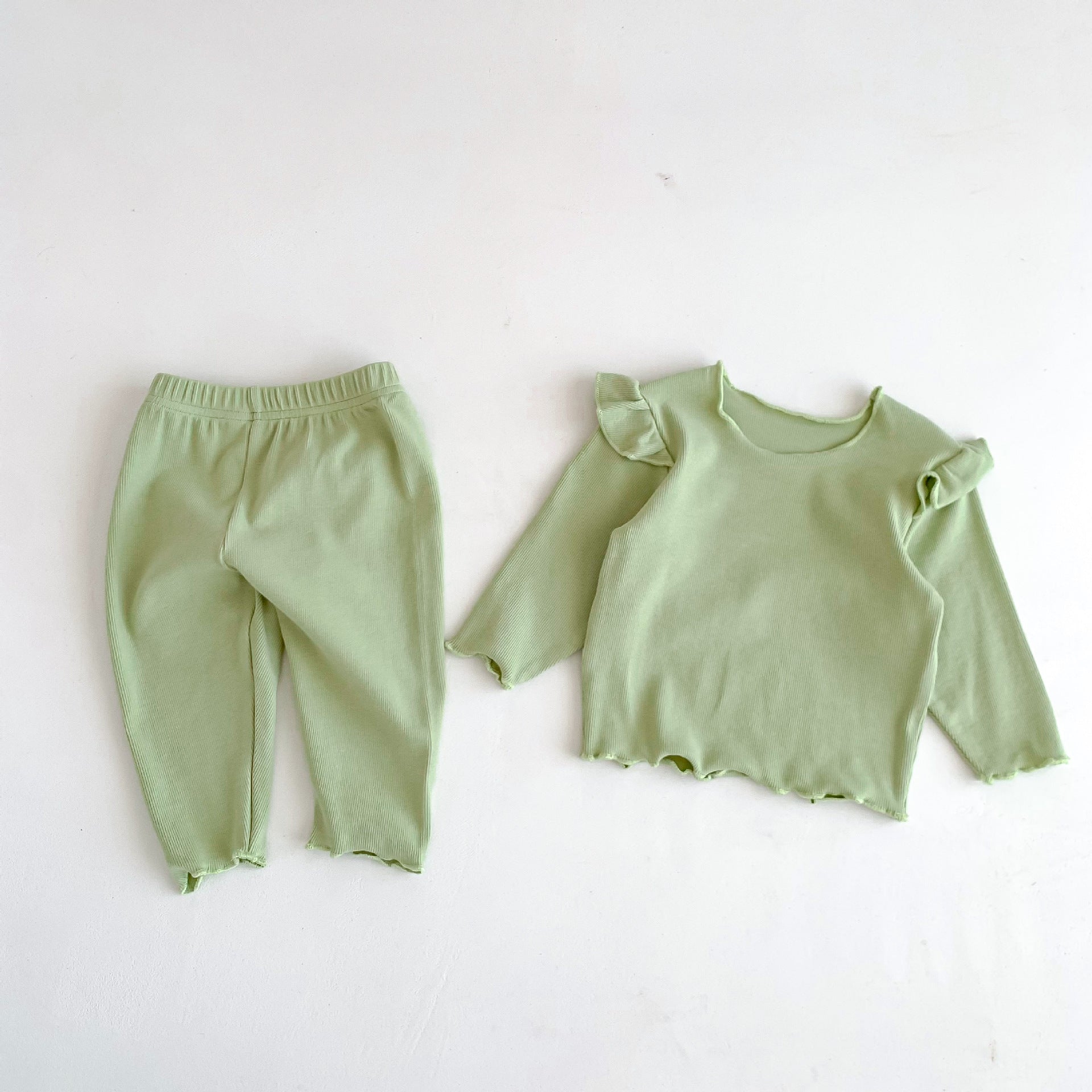 Doux petit haut à manches volantes pantalon bébé fille élastique confortable pyjama en coton