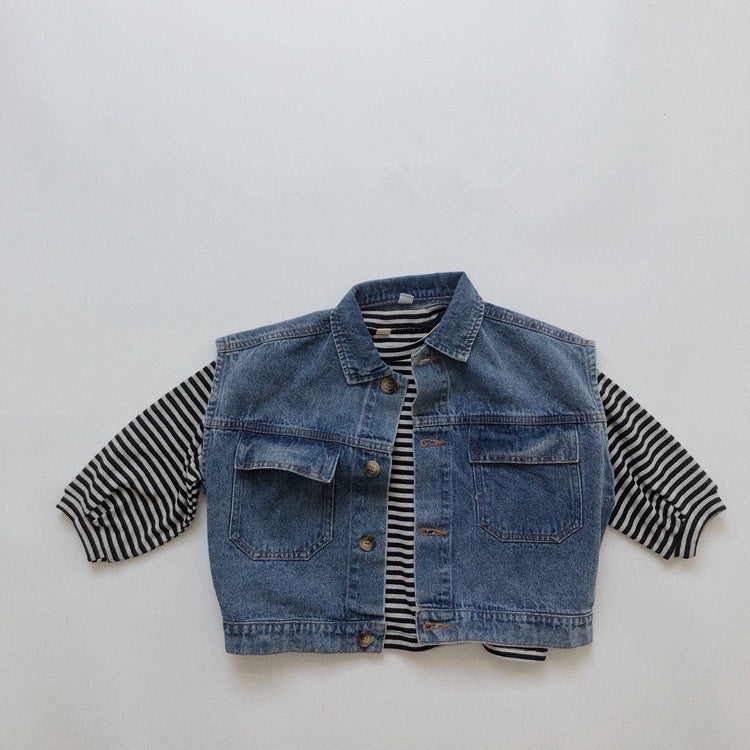 Boys Girls Western Denim Vest Retro Fashion Pocket Vest