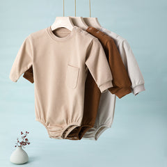 Newborn Baby Romper Cotton Solid Soft Infant Jumpsuit With Pocket