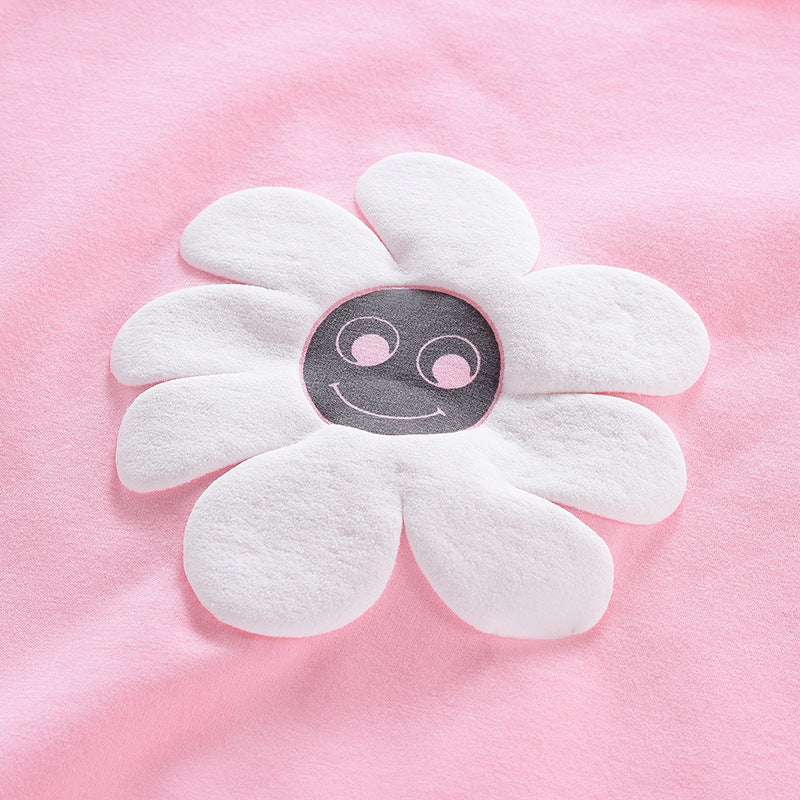 T-shirt à fleurs en pur coton pour fille, haut à manches mi-longues