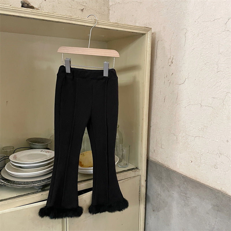 Clothing For Girls Black Fur Bottom Pants