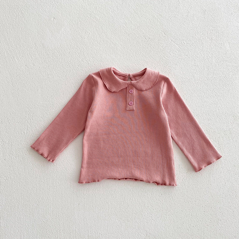 Pull tricoté pour filles, haut polyvalent, couleur unie, col de poupée, chemise inférieure, nouvelle collection