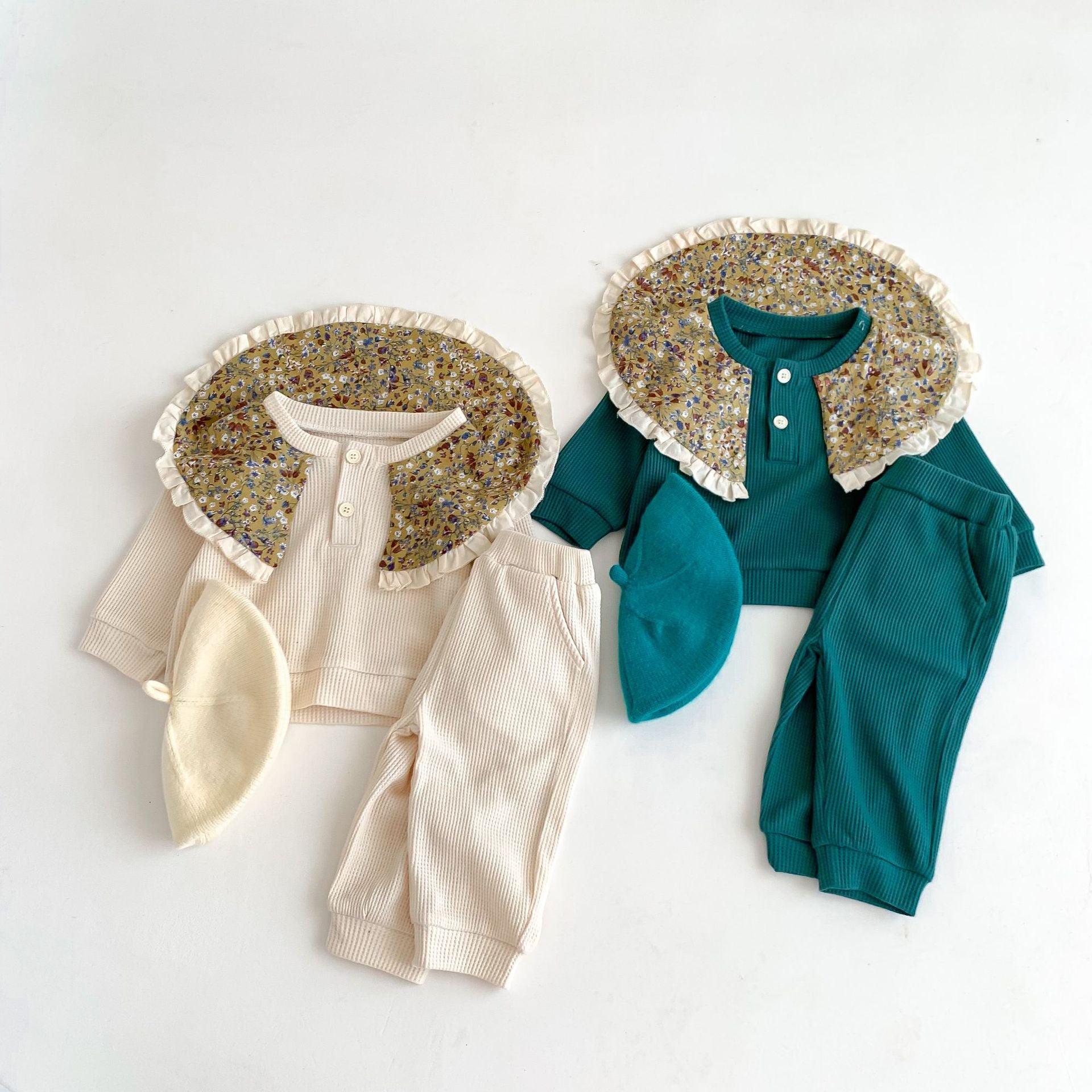 Gilet gaufré pour bébé fille, vêtements d'extérieur, haut à manches longues et pantalon, ensembles 2 pièces