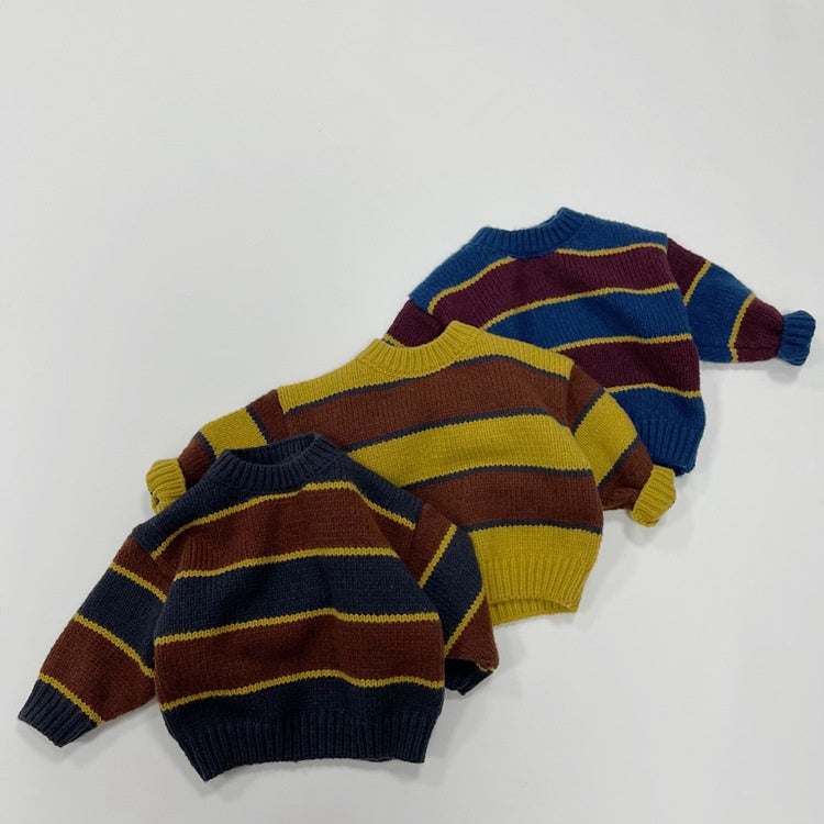 Children's Pullover Round Neck Contrast Color Striped Sweater SW002