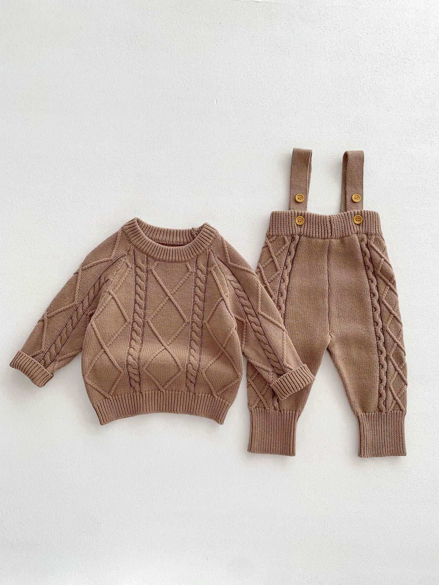 Baby Boys And Girls New Autumn Knitted Sweater Overalls 2-Piece Sets