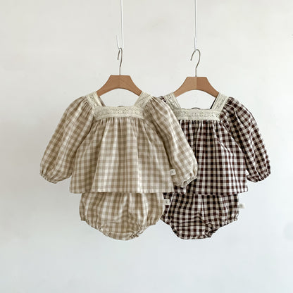 Baby Girl Fall Long Sleeve Plaid Top Bummies 2PC
