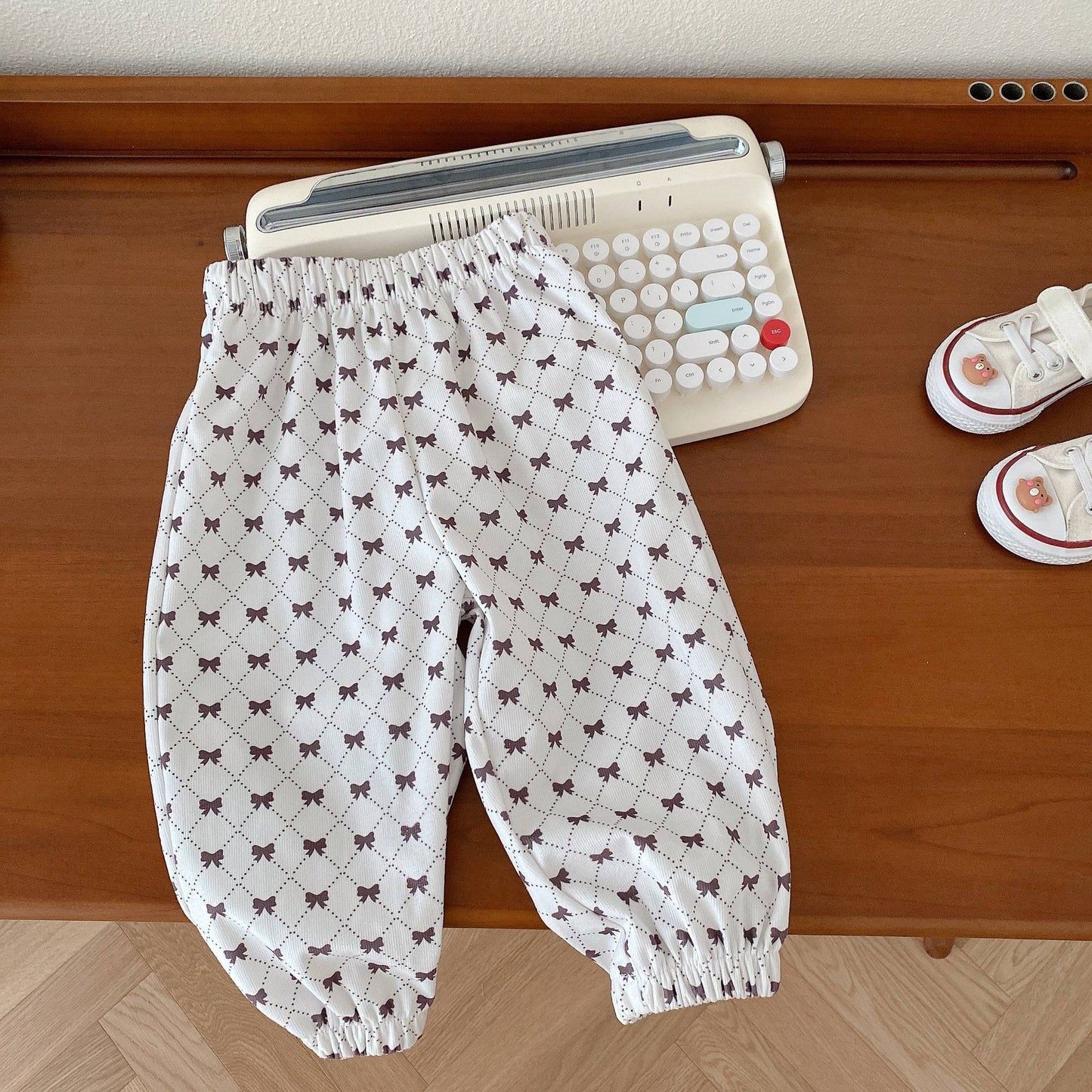 Baby Girl Elastic Cuff Pants Floral Polka Dot Bow Leggings Trousers