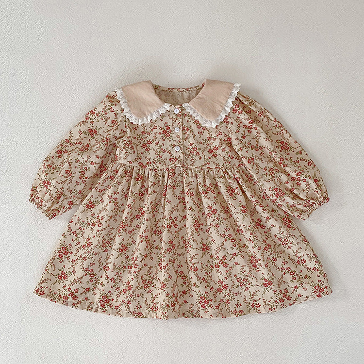 Lnfant Lotus Leaf Collar Baby Romper Girl Floral Dress