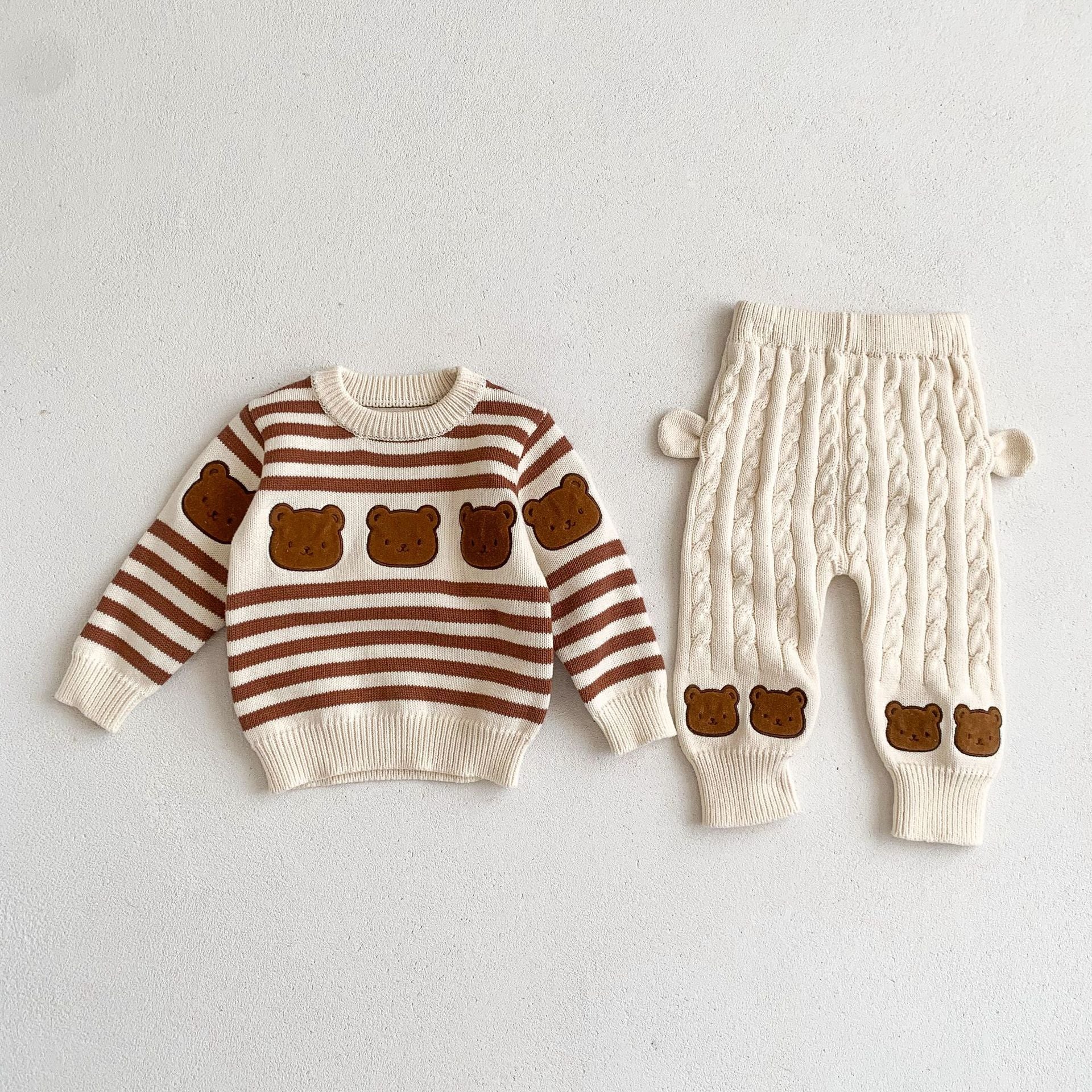 Baby Knitted Sweater Cartoon Striped Sets