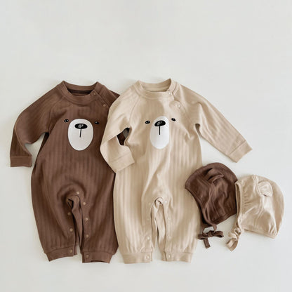 Baby Spring Autumn Long Sleeve Cute Bear Romper+Hat 2-Piece Sets