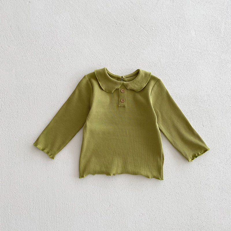 New Girls Knitted Sweater Pit Top Versatile Children's Solid Color Doll Collar Bottom Shirt