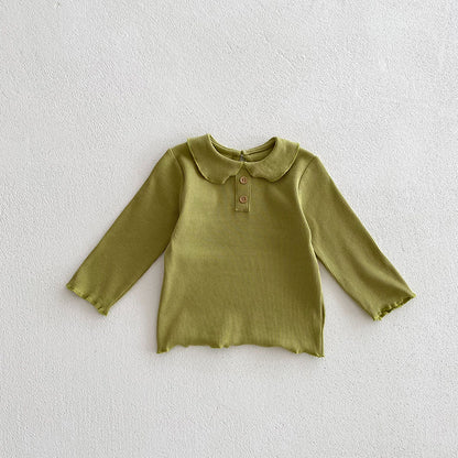 New Girls Knitted Sweater Pit Top Versatile Children's Solid Color Doll Collar Bottom Shirt