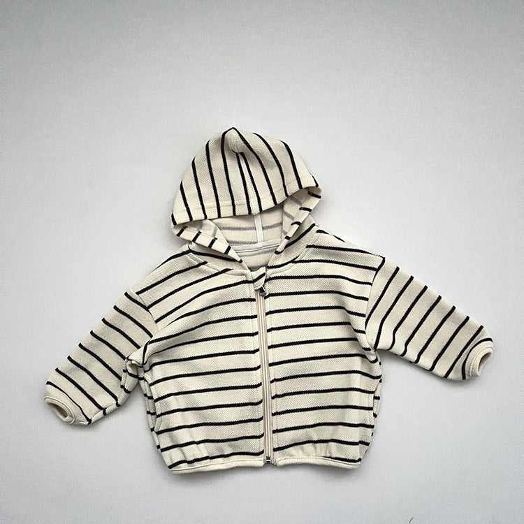 Veste légère à capuche rayée et zippée pour tout-petits filles et garçons CA002