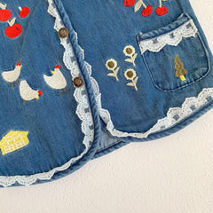 Gilet en denim rétro brodé pour filles, haut assorti avec tout