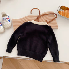 Pull chaud en tricot pour petites filles, col rond, couleur noir et blanc