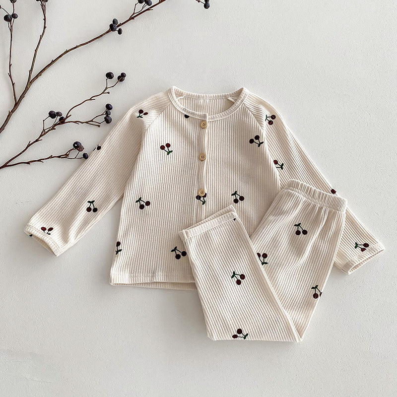 Children's Waffle Cardigan Long Sleeve Pajamas