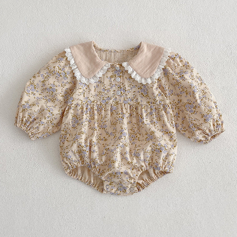 Sister Clothing Infant Floral Puff Sleeve Romper Girls Lace Collar Princess Dress