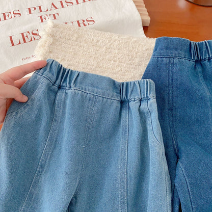 Unisex Elastic Washed Full Length Straight Pants Denim Jeans