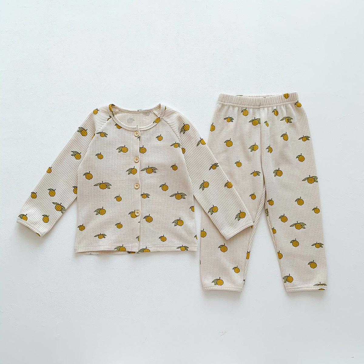 Children's Waffle Cardigan Long Sleeve Pajamas