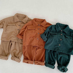 Baby Boys and Girls Lapel Cardigan Jacket + Corduroy Pants 2 Piece Sets