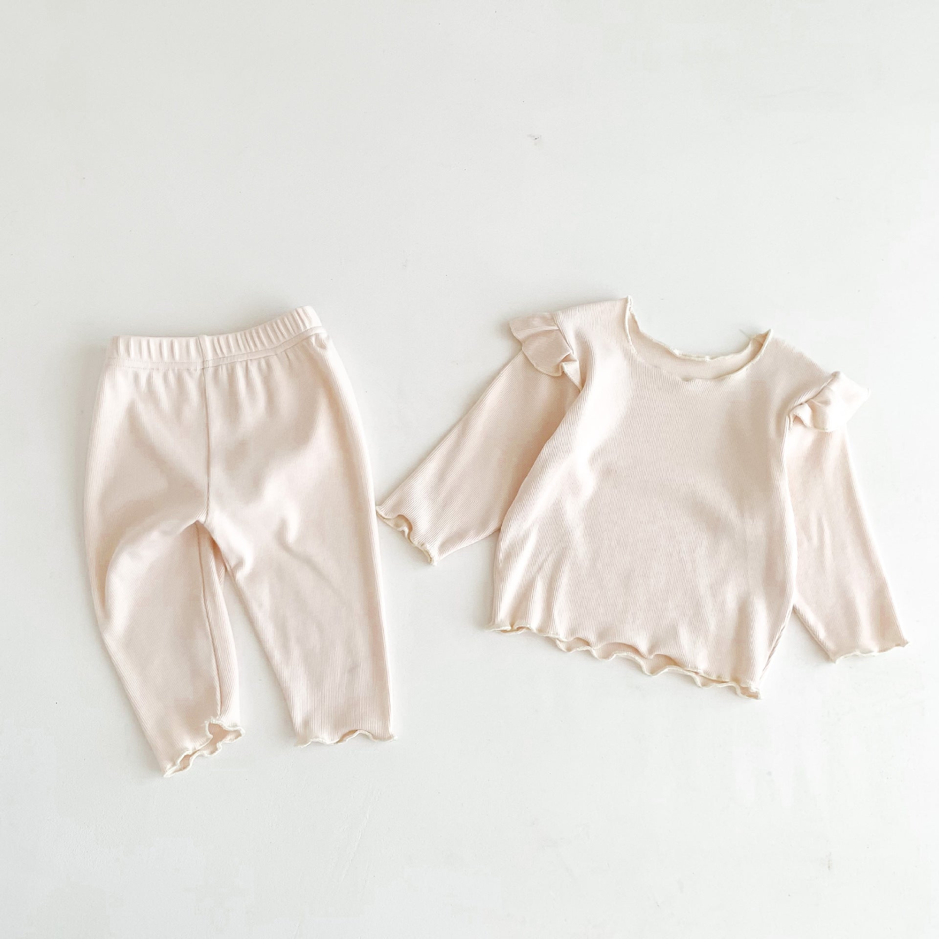 Doux petit haut à manches volantes pantalon bébé fille élastique confortable pyjama en coton